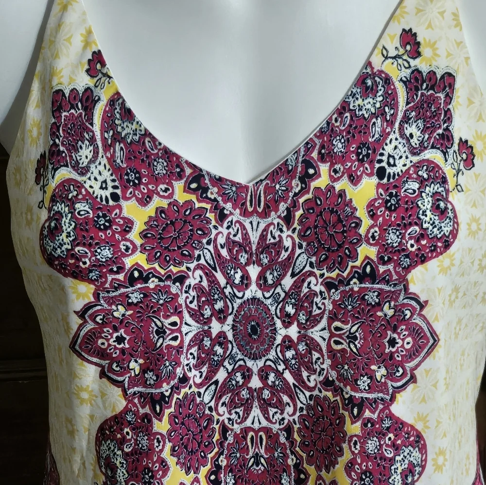 I.N. San Franciso Mandala Print  Scarf Cami Top Yellow & Pink Size M